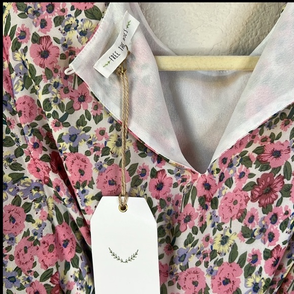 Free The Roses Floral Pink Braided Rope Belt Mini Dress - Picture 8 of 8